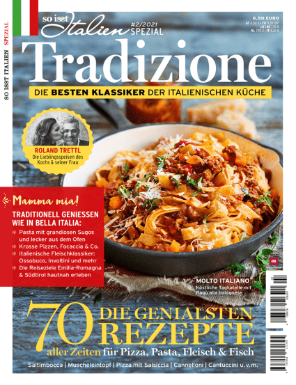 Tagliatelle mit Ragù alla bolognese auf dem Cover des Magazins So isst Italien „Tradizione“