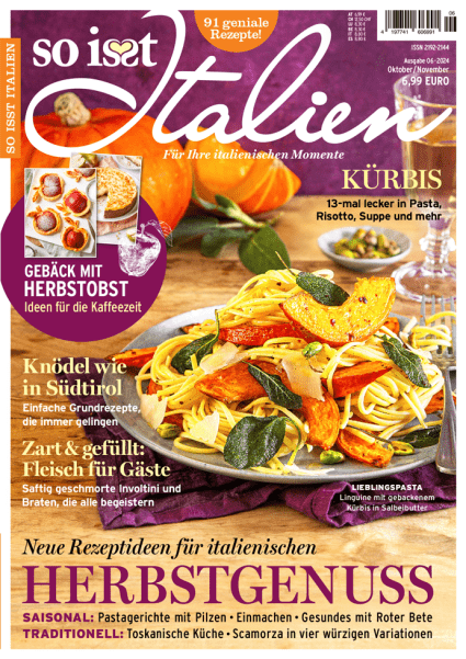 Linguine mit gebackenem Kürbis in Salbeibutter auf dem Cover von „So is(s)t Italien“