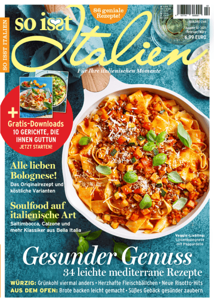 Linsenbolognese mit Pappardelle auf dem Cover von So isst Italien 2/2025