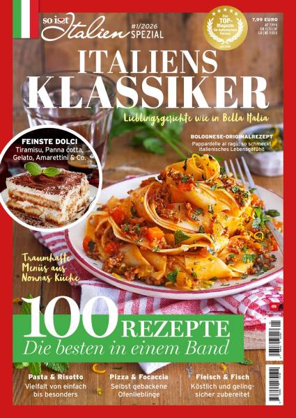 Pappardelle al ragù auf dem Cover des Sonderhefts 1/2026 „Italiens Klassiker“ der So isst Italien