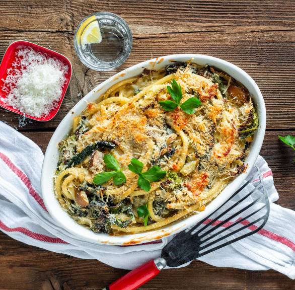 Makkaroniauflauf mit Wirsing und Gorgonzola