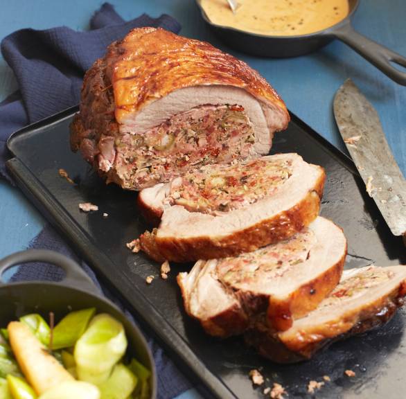 Gefüllte Kalbsbrust mit Birnen-Lauchgemüse