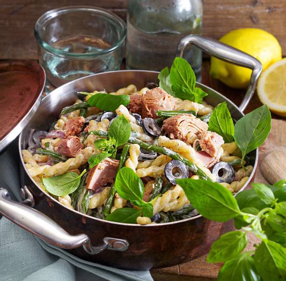 Gemelli mit Thunfisch und grünen Bohnen