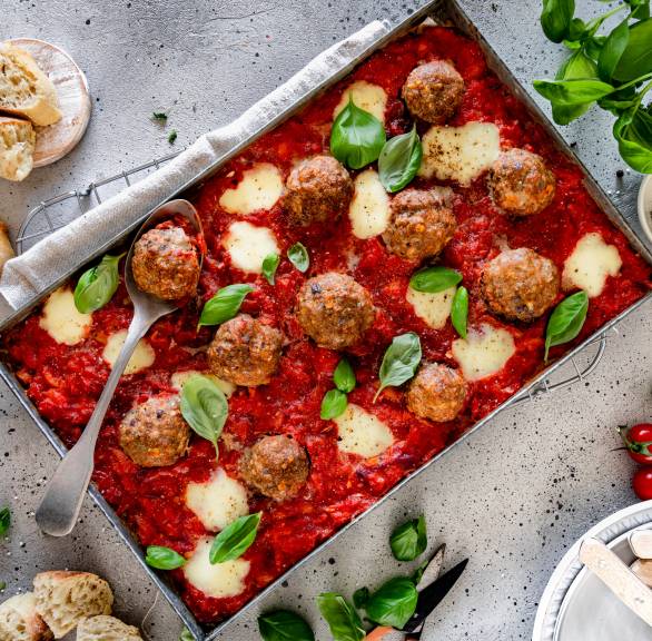 Ofen-Polpette in Tomatensoße