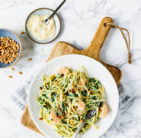 Spaghetti mit Garnelen und Spinat-Ricotta-Soße