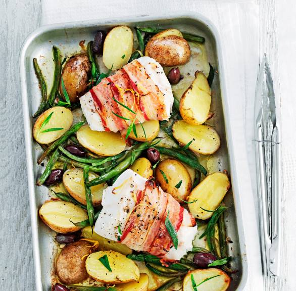 Fischfilet im Pancettamantel mit Zitronenkartoffeln