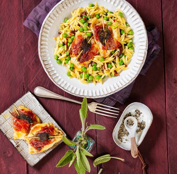 Hähnchen-Saltimbocce auf Pastasotto