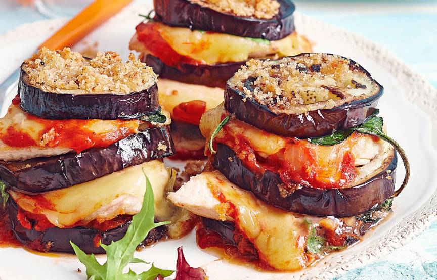Auberginen-Parmigiana mit Hähnchen