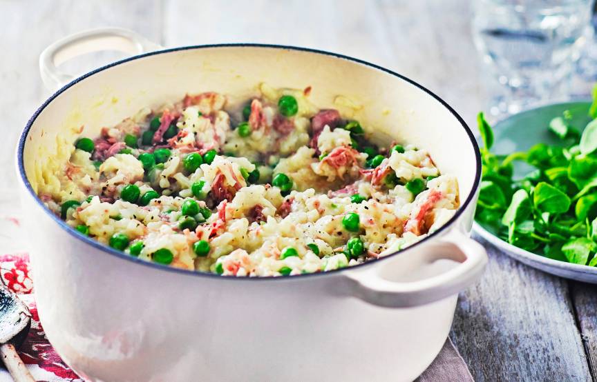 Erbsenrisotto mit Schinken