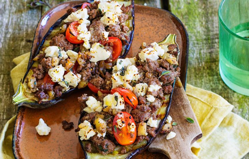 Gebackene Auberginen mit Lammhackfüllung