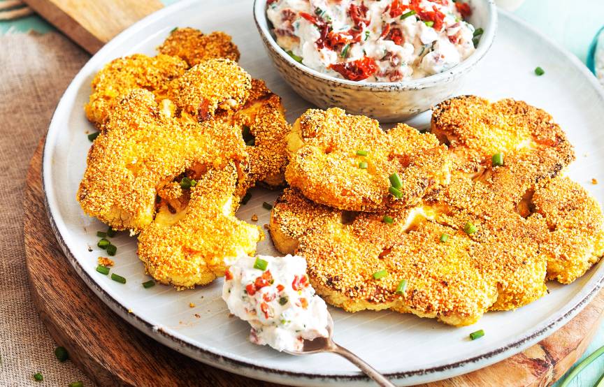 Gebratener Blumenkohl im Polentamantel