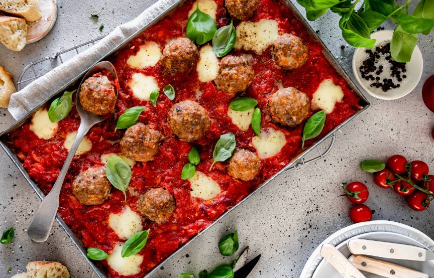 Ofen-Polpette in Tomatensoße