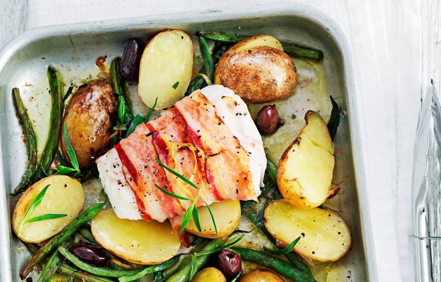 Fischfilet im Pancettamantel mit Zitronenkartoffeln