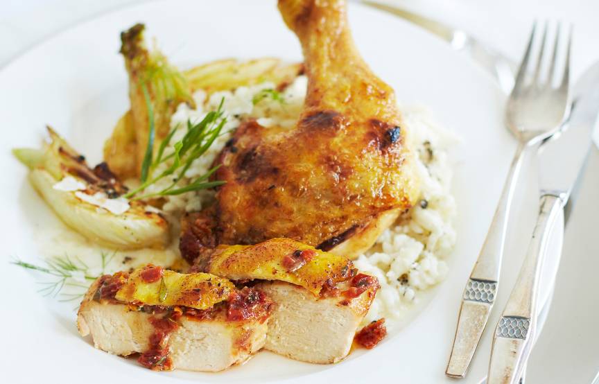 Poularde mit Tomaten-Estragonbutter und Fenchel: Geschmackserlebnis wie ... Poularde mit Tomaten-Estragonbutter und Fenchel: Geschmackserlebnis wie ...