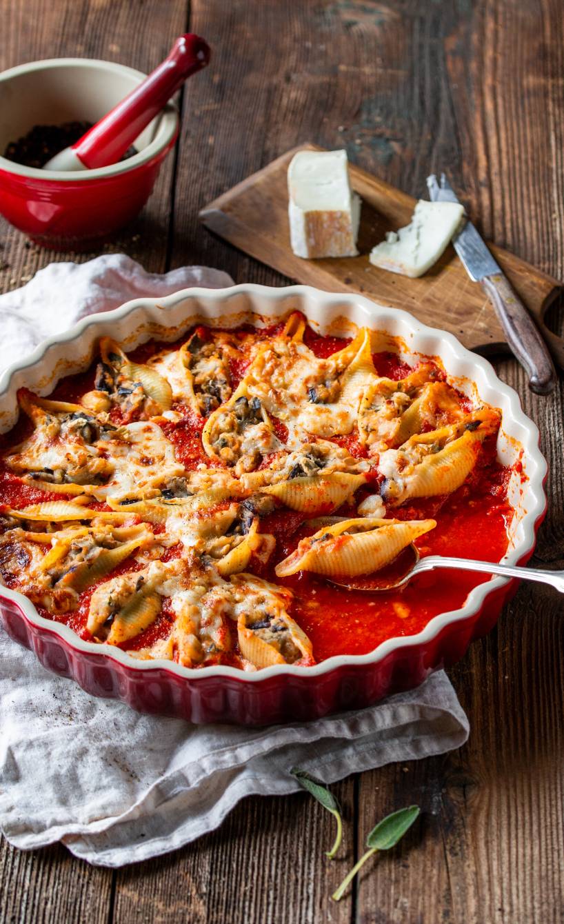 Auberginen-Bohnen-Conchiglioni mit Taleggio
