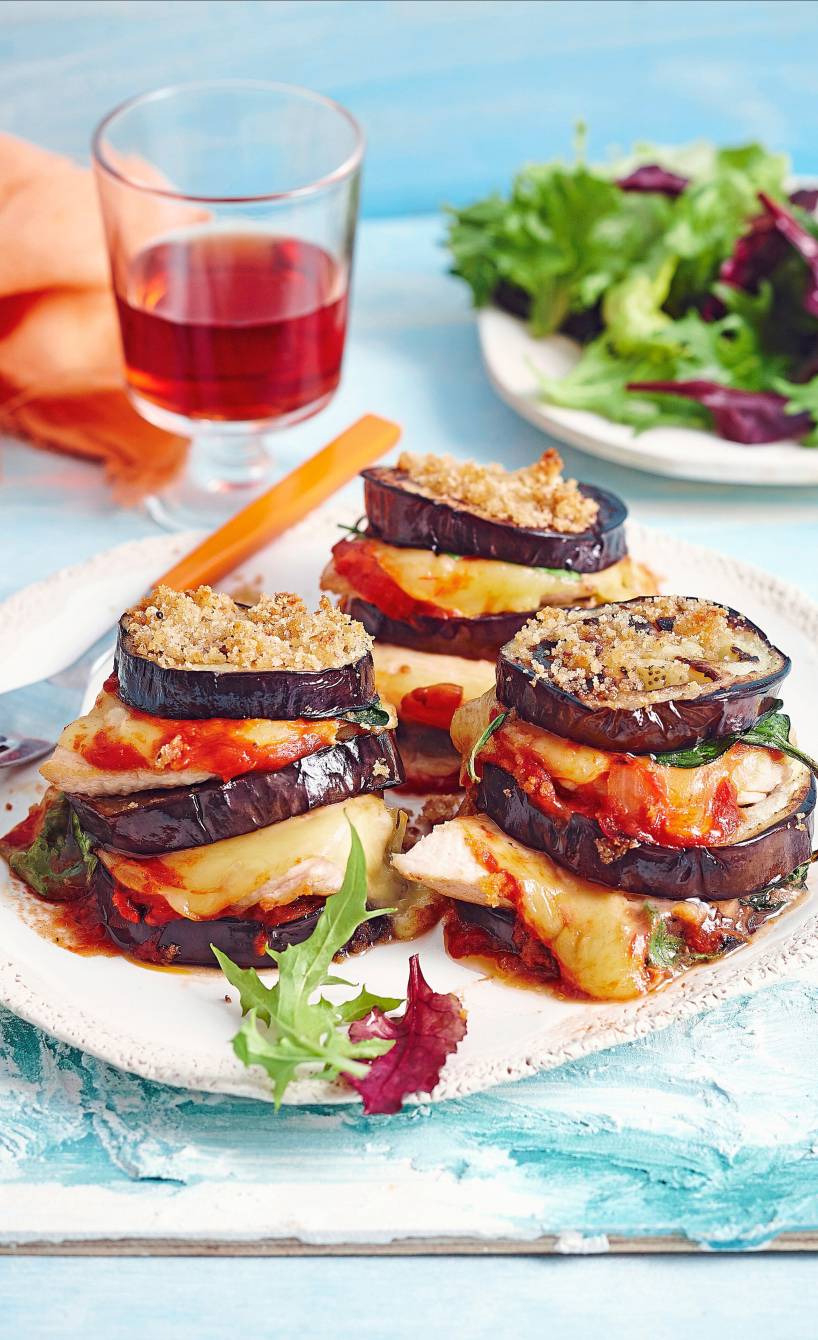 Auberginen-Parmigiana mit Hähnchen