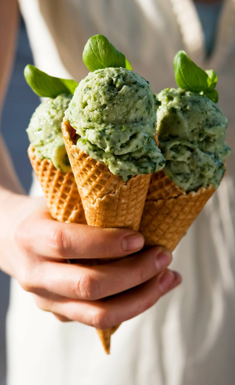 Basilikum-Joghurt-Sorbet