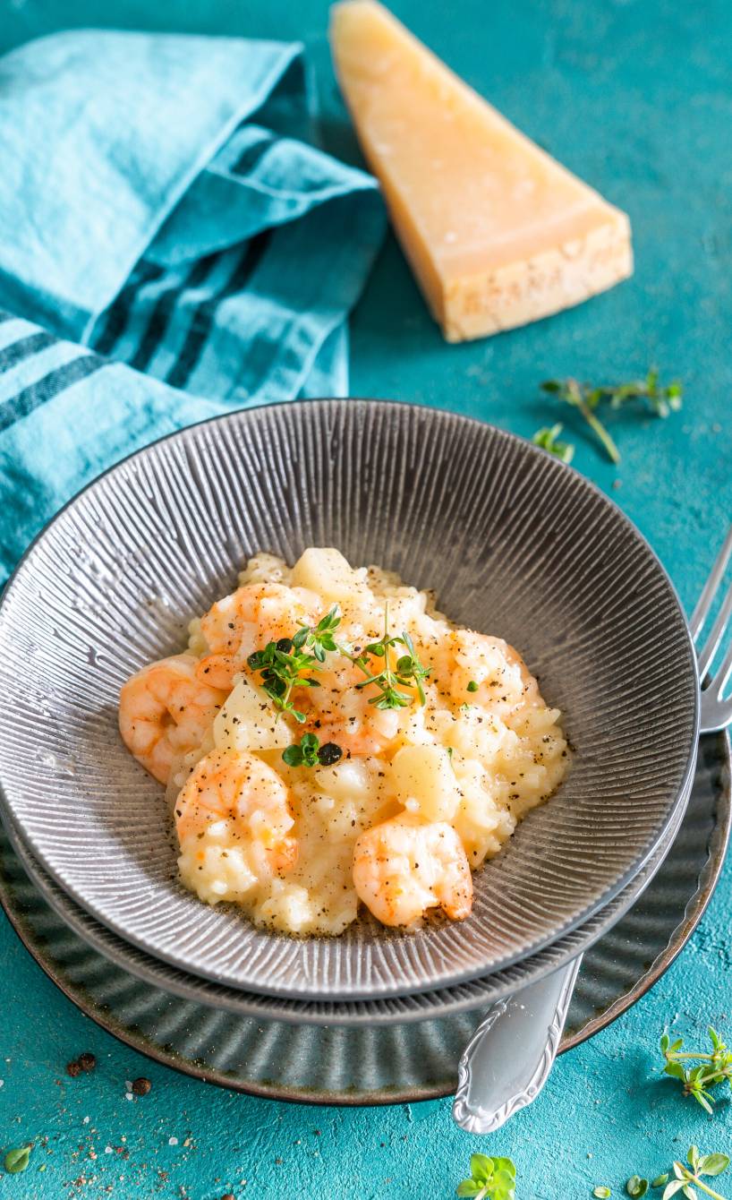 Birnenrisotto mit Garnelen