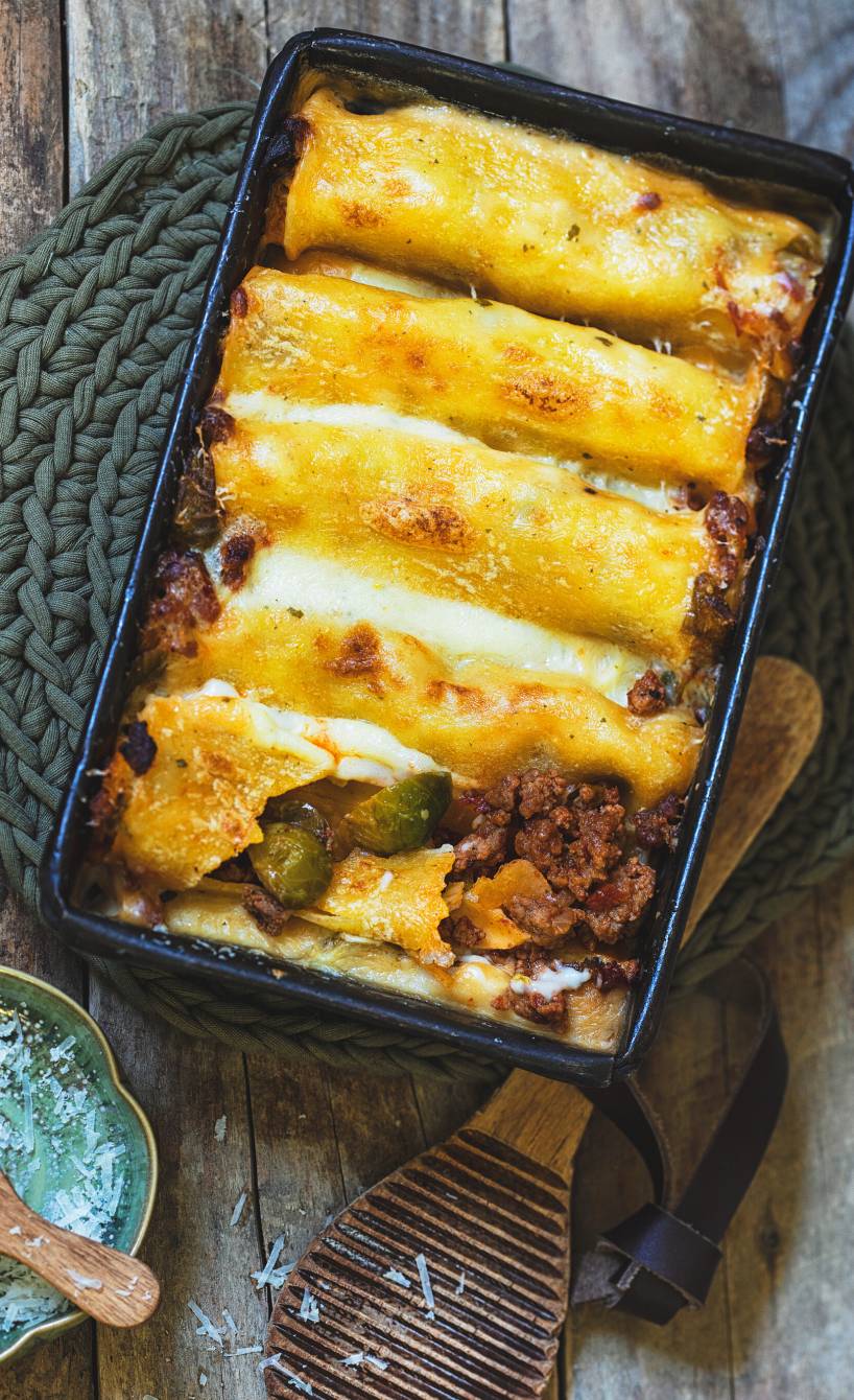 Cannelloni mit Rosenkohl-Hackfleisch-Füllung