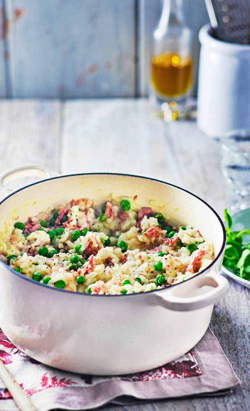Erbsenrisotto mit Schinken