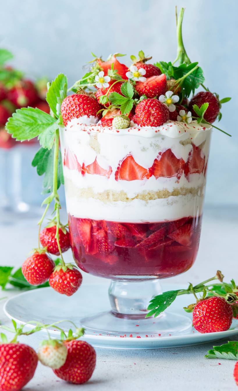 Erdbeertrifle mit Erdbeergelee und Joghurtcreme
