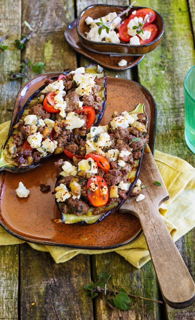 Gebackene Auberginen mit Lammhackfüllung