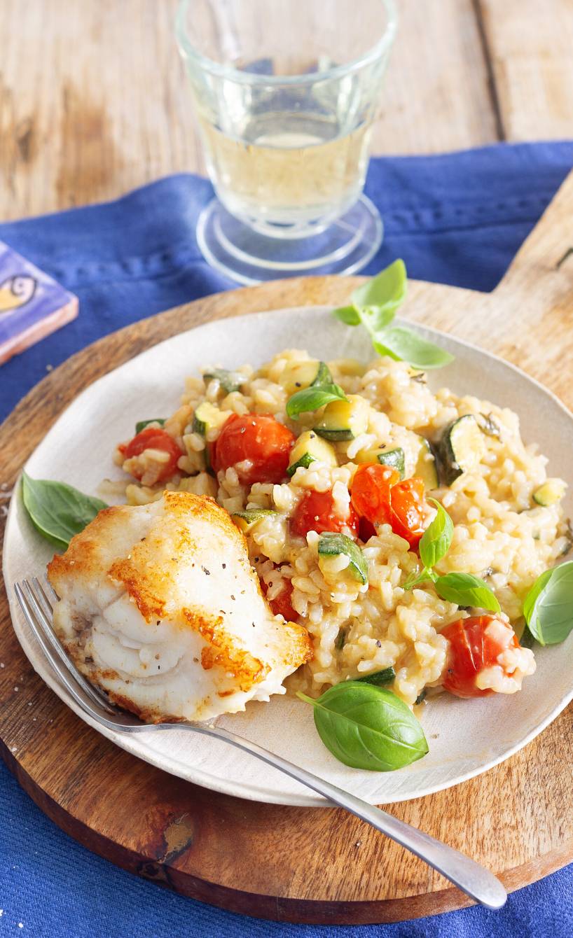 Gebratener Seeteufel mit Zucchini-Tomaten-Risotto | SoIsstItalien Gebratener Seeteufel mit Zucchini-Tomaten-Risotto | SoIsstItalien
