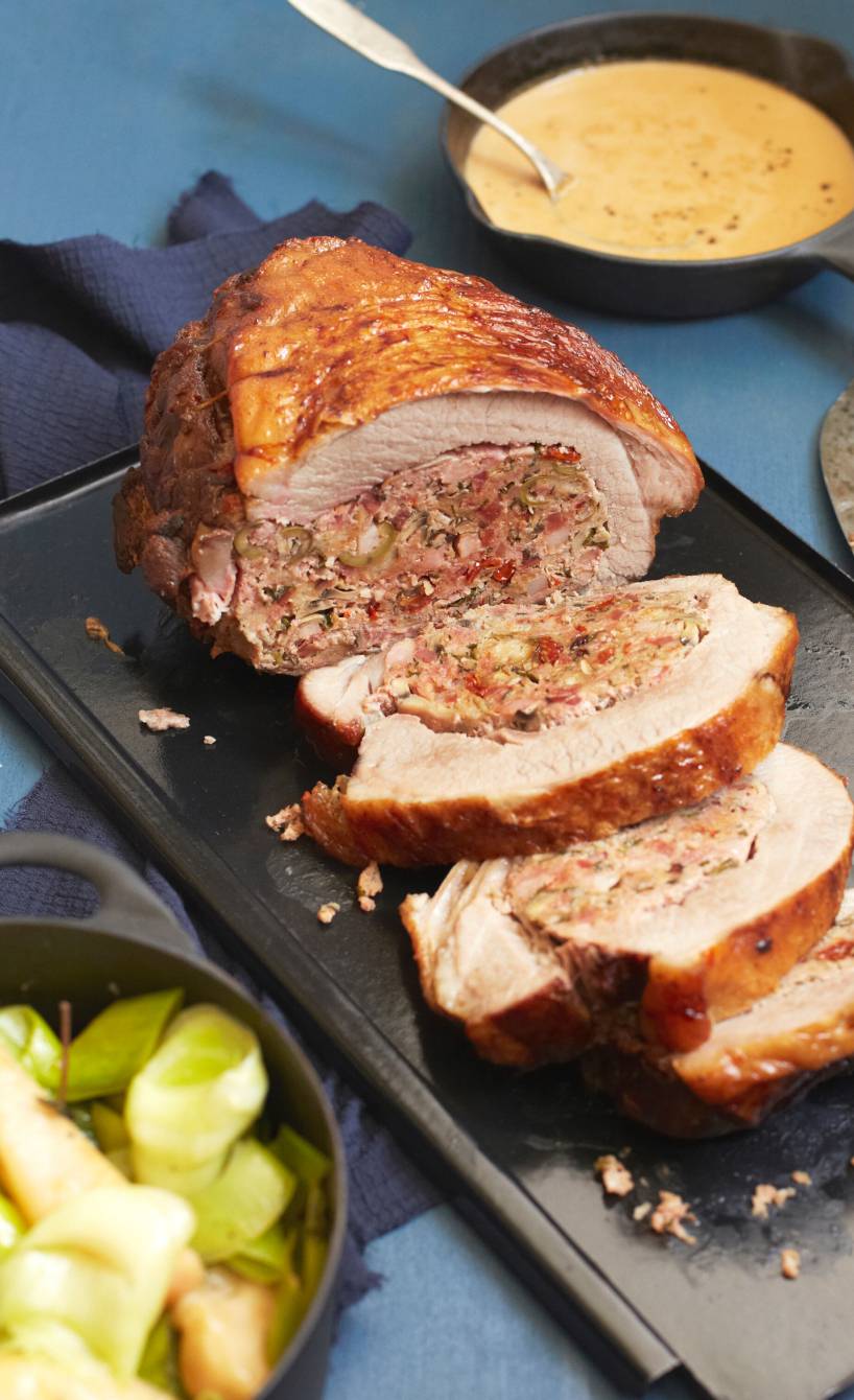 Gefüllte Kalbsbrust mit Birnen-Lauchgemüse