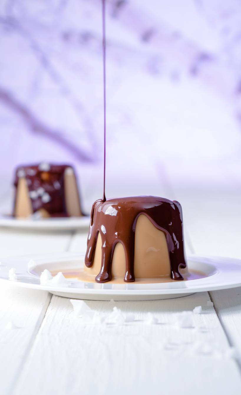 Karamell-Pannacotta mit salziger Schokoladensoße
