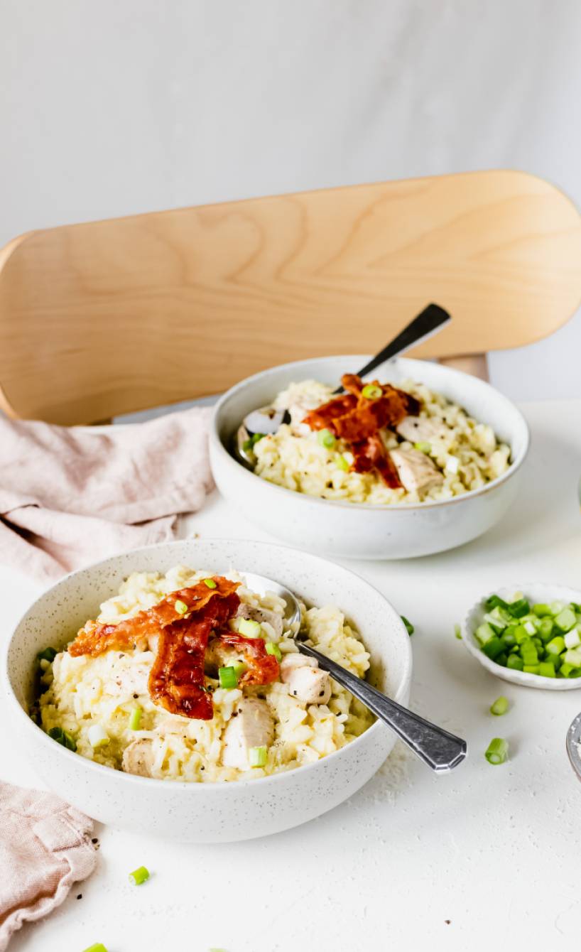 Lauchrisotto mit Hähnchen und Pancetta