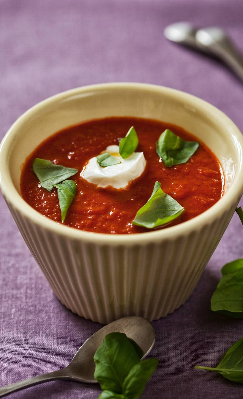 Lauwarme Tomatensuppe mit Ziegenfrischkäse