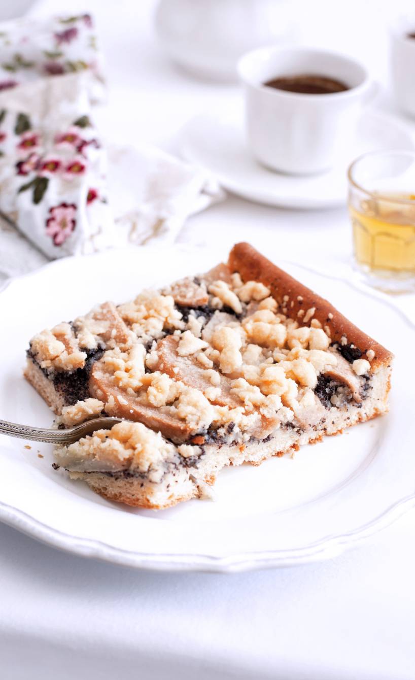 Mohn-Streuselkuchen mit Birnen