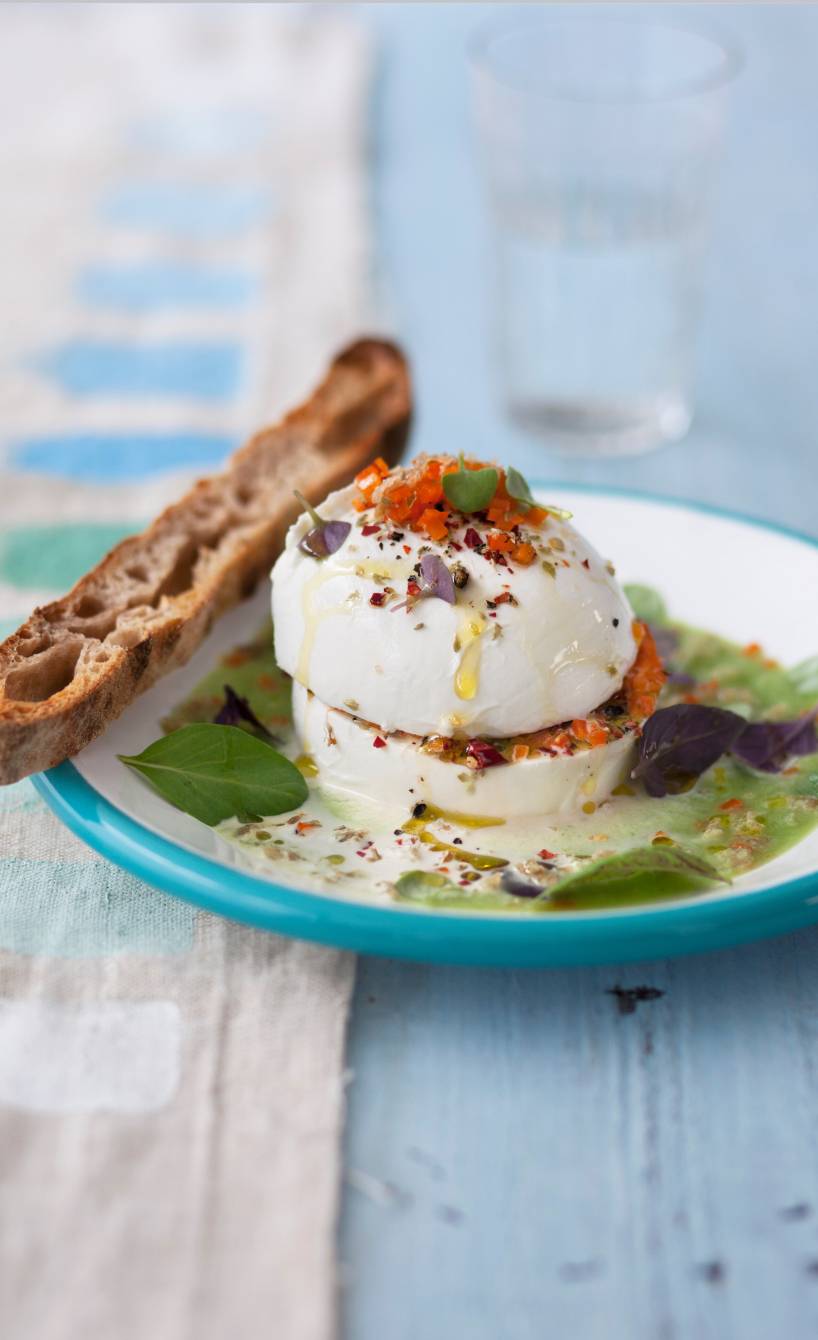 Mozzarella auf kalter Gurkensoße