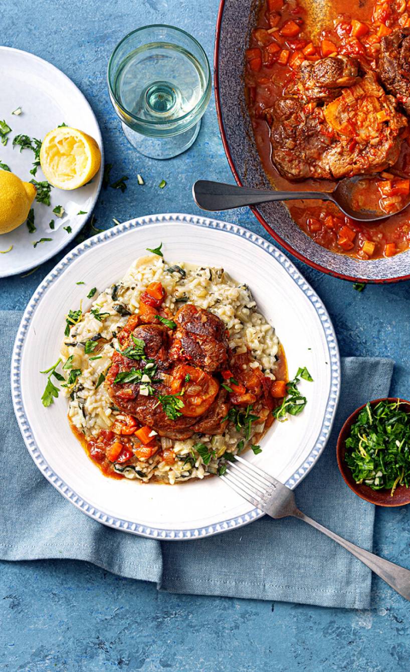 Ossobuco mit Mangoldrisotto und Gremolata