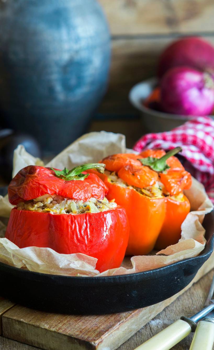 Paprikaschoten mit Reis-Hackfleisch-Füllung