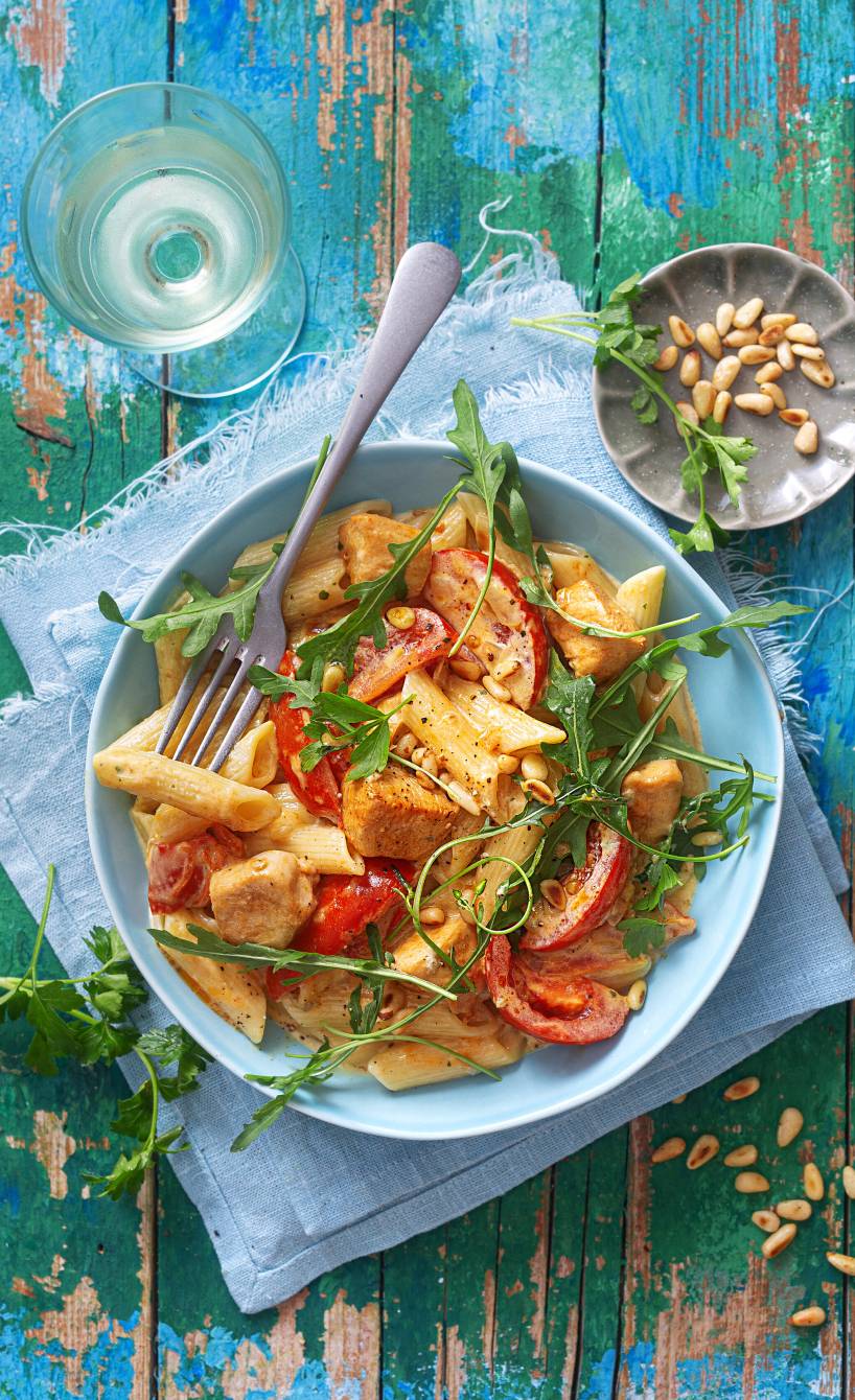 Penne mit Hähnchen und Gorgonzolasoße