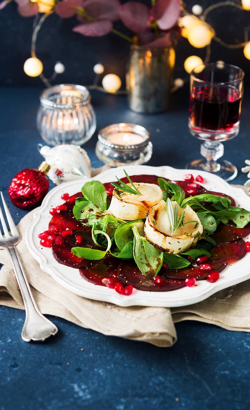 Rote-Bete-Carpaccio mit gratiniertem Ziegenkäse