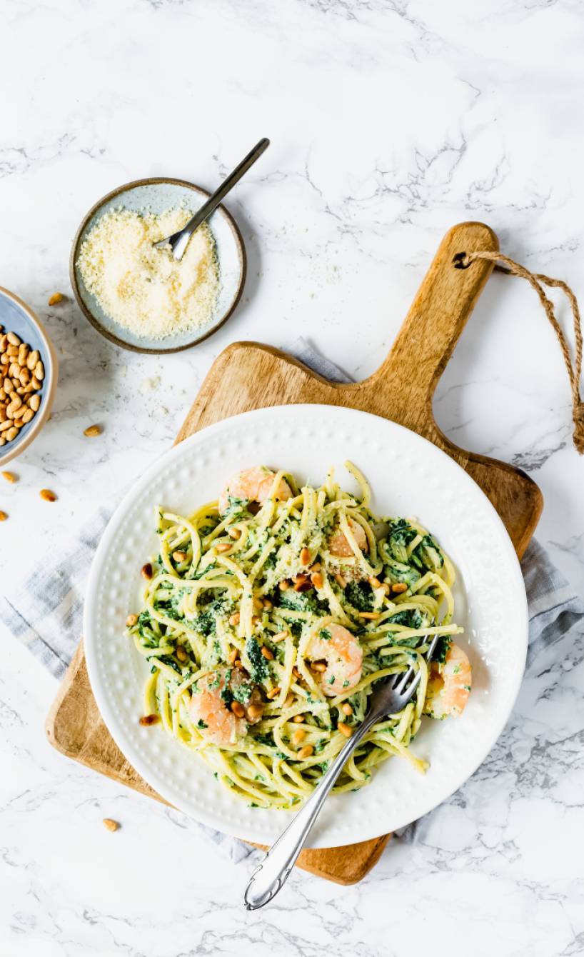 Spaghetti mit Garnelen und Spinat-Ricotta-Soße