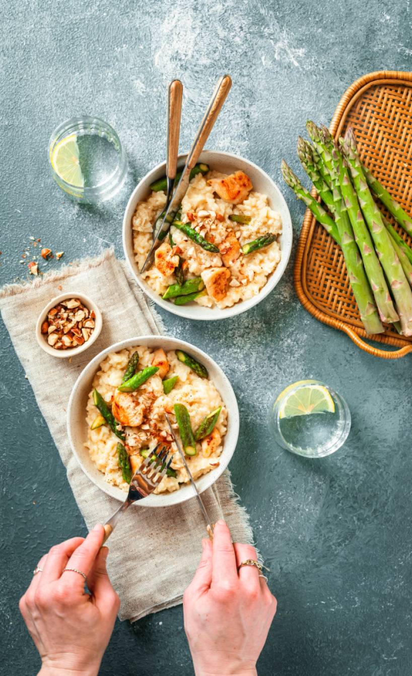 Spargelrisotto mit Hähnchen