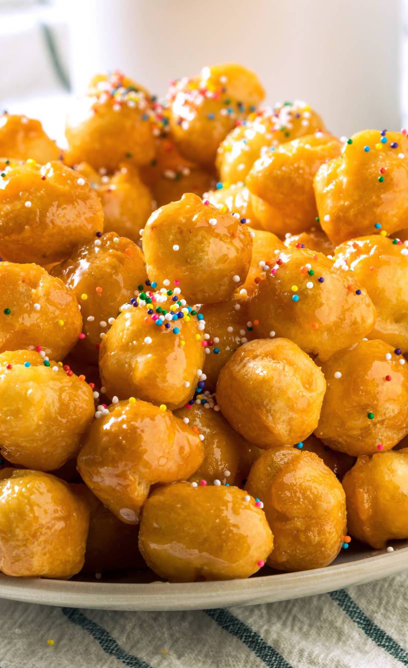 Struffoli-Bällchen auf einem Teller