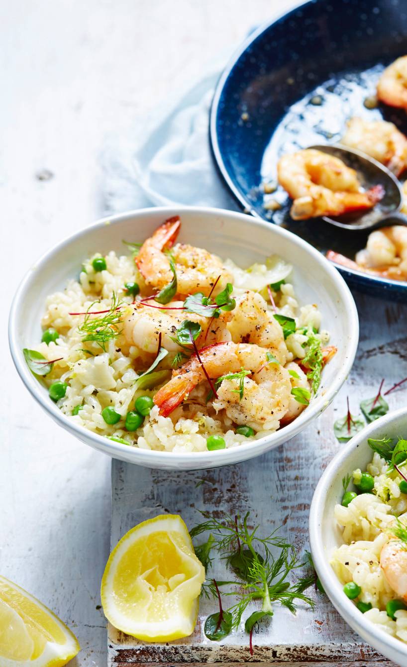Zitronen-Erbsen-Risotto mit Garnelen