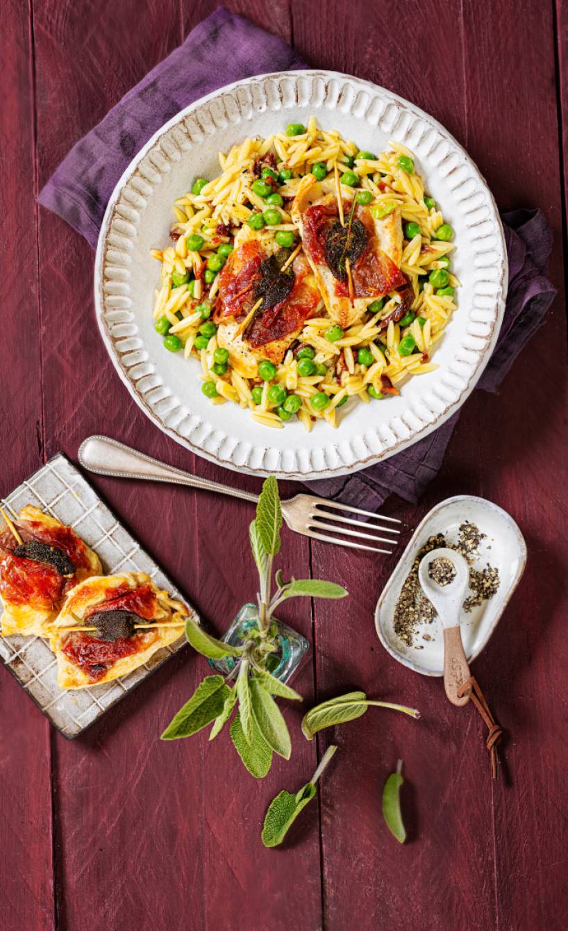 Hähnchen-Saltimbocce auf Pastasotto