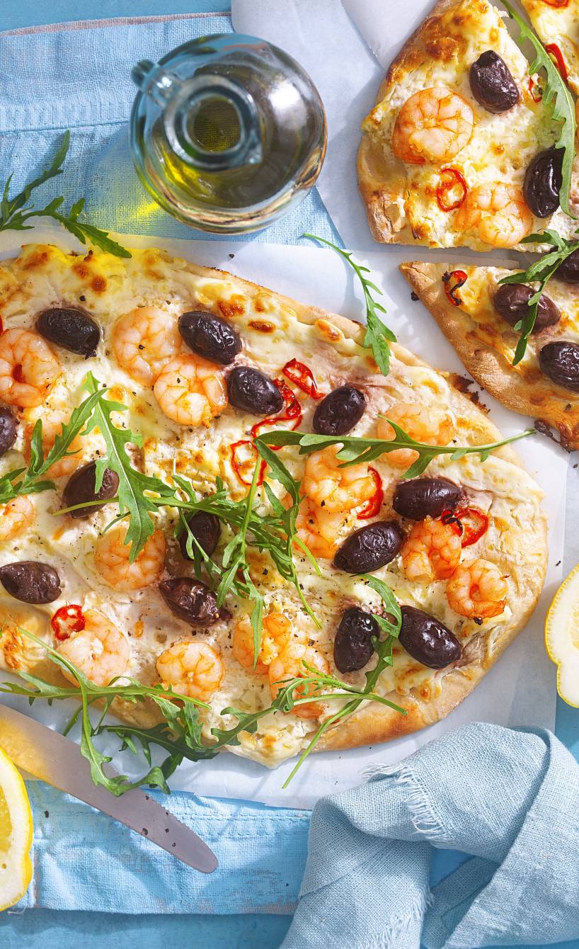 Garnelenpizza bianca