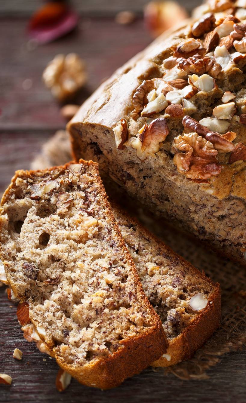 Nussbrot angeschnitten auf einem Holzbrett