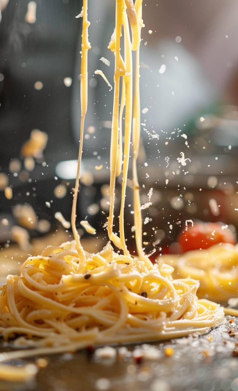 Wir schauen einem Koch zu, der authentisch italienische Pasta in einer rustikalen Küche aus vielen frischen Zutaten zubereitet