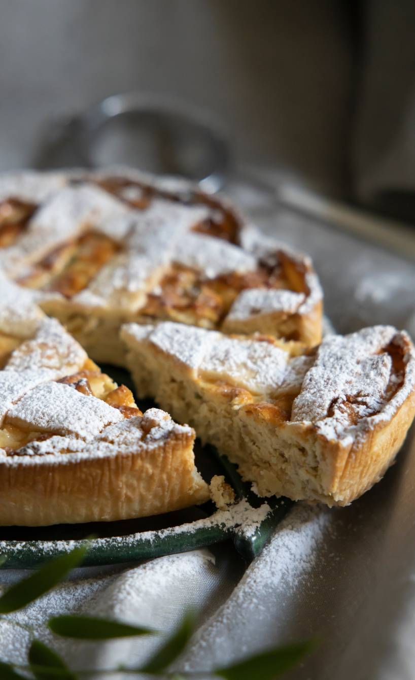 Neapolitanische Torte mit Gittermuster angeschnitten auf einer Kuchenplatte