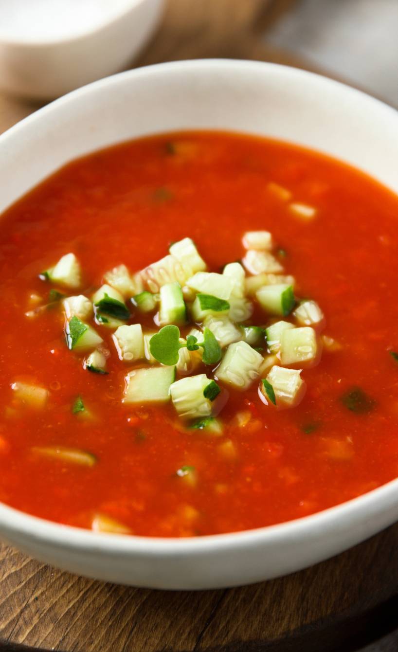 Rote Gazpacho aus Tomaten in einer Schüssel