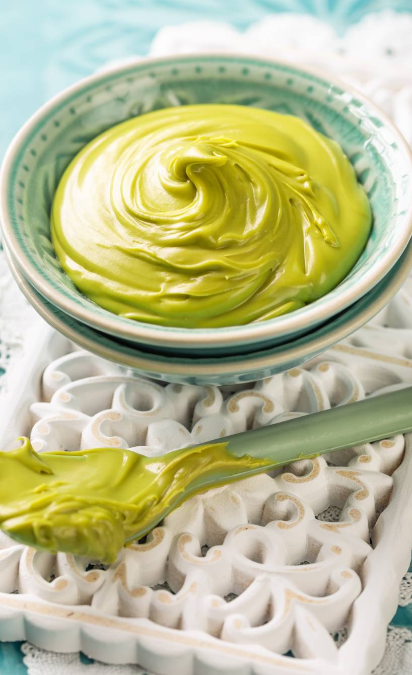 Pistazienpudding in einer Dessertschüssel