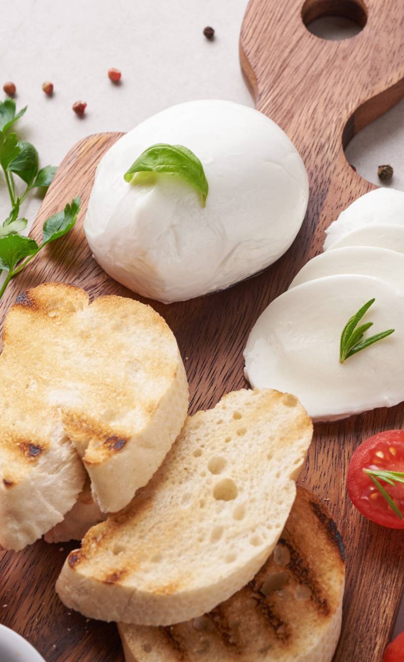 Zutaten für klassisches Bruschetta auf einem Tisch