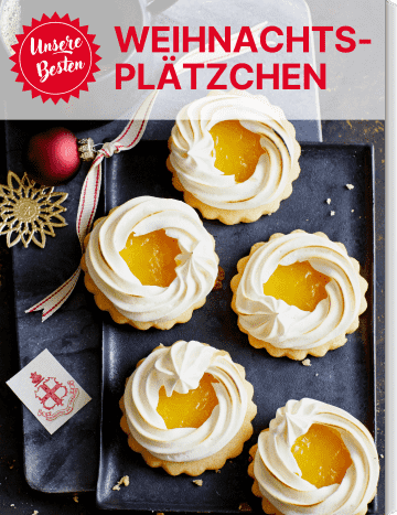 Zitronen-Baiser-Plätzchen auf dem Cover von „Unsere Besten Weihnachtsplätzchen“